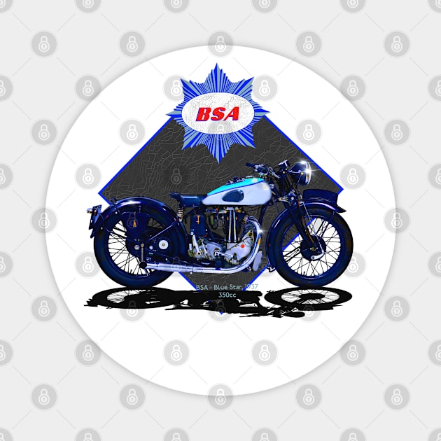 Legendary_BSA_Blue_Star_Motorcycle_ Magnet by MotorManiac